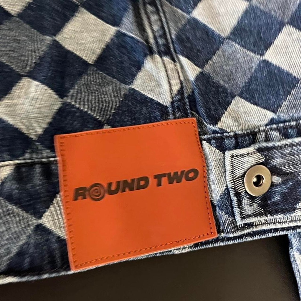 Round Two Diamond Checkerboard Denim Trucker Jacket - Picture 4 of 8